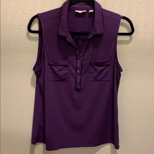 Collared sleeveless button up shirt with pockets